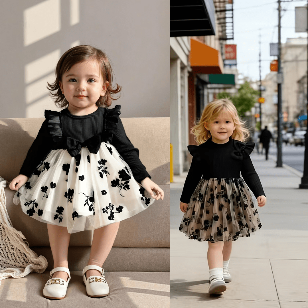 white and black baby girl dress